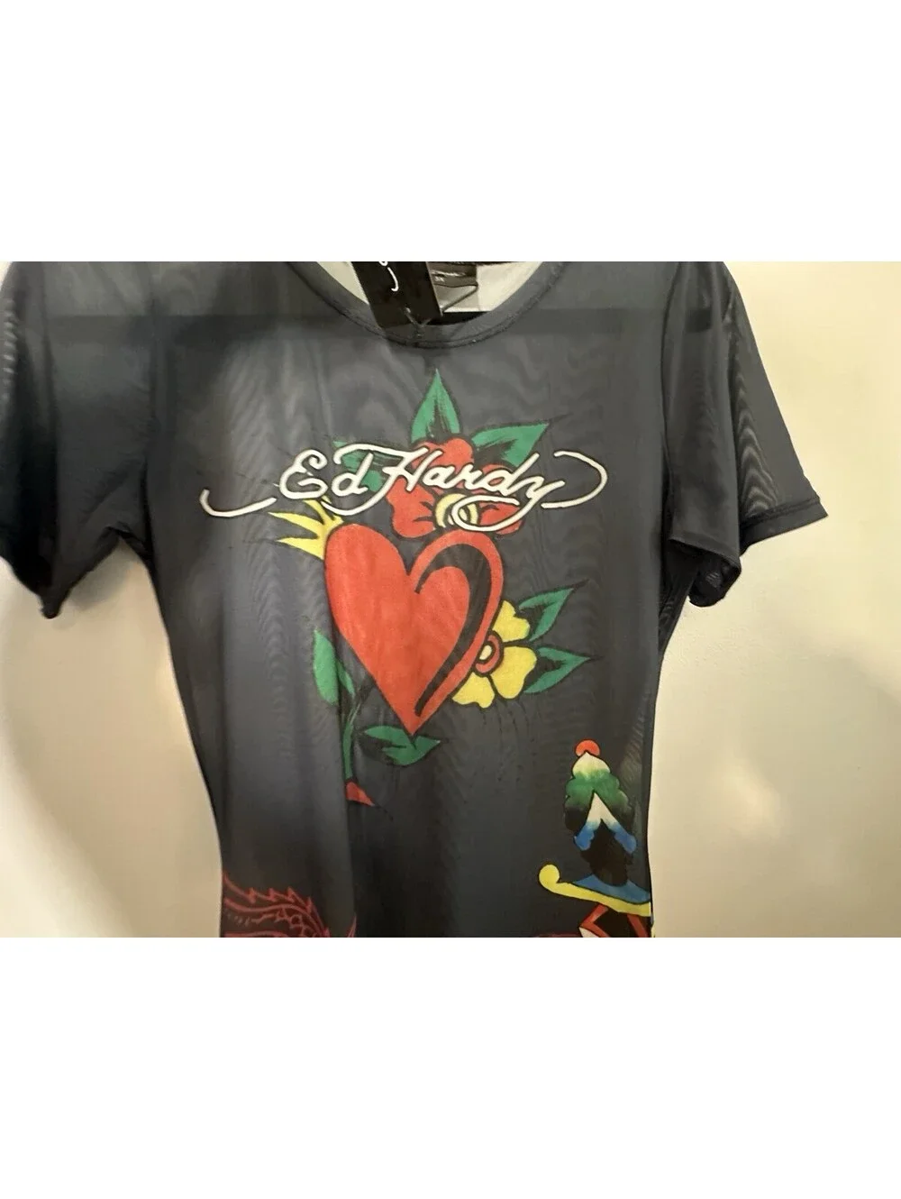 NWTS Ed Hardy Swim Black Dragon Heart By Christian Audigier Mesh Cover Up Small.